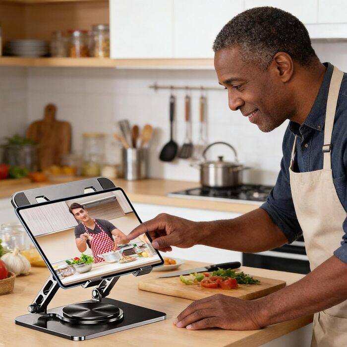 Підставка для ноутбука на стіл З охолодженням, з поворотною базою на 360 Регульований тримач для планшета - для роботи, навчання, дому, ігор, для чоловіків, жінок, дорослих. Чорний колір