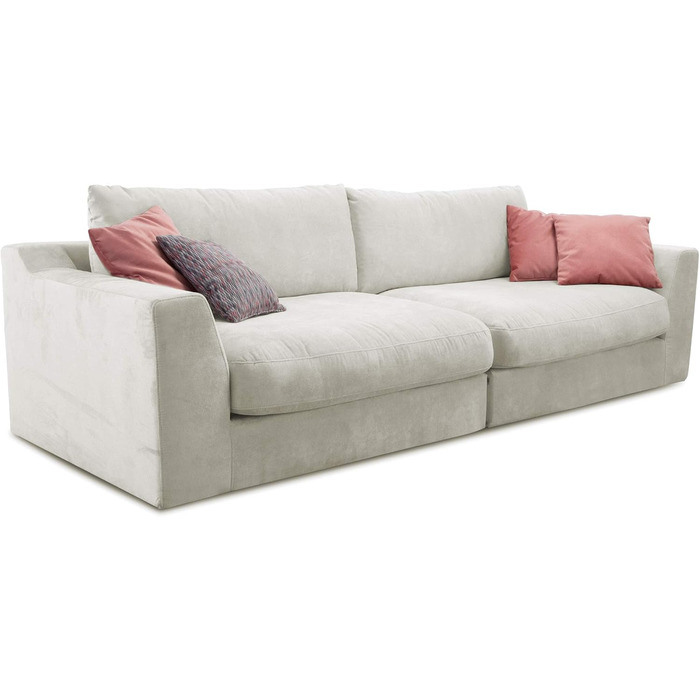 Великий диван Cavadore Fiona / Великий диван із подушками для спини у сучасному дизайні / 274x90x112 / Ткана тканина кремового кольору