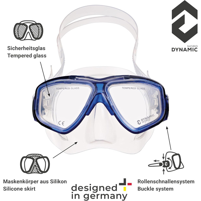 Набір для підводного плавання La Gomera Pro для дорослих - Розроблено в Німеччині Професійний 2-елементний набір для дайвінгу (маска для підводного плавання з двома лінзами, окуляри для підводного плавання, суха трубка та сумка) із захисними лінзами синьо
