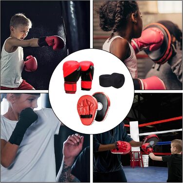Набір для тренувань у боксі, 1 пара боксерських рукавичок 6 унцій та 1 пара лапок для муай-тай, накладки на руки з поліуретану, боксерські лапи, боксерські лапи, набір боксерських рукавичок для дітей, боксерське спорядження для кікбоксингу