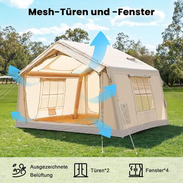 Надувний намет для кемпінгу, намет для активного відпочинку, надувний намет для глемпінгу з водонепроникної тканини Оксфорд, повітряні намети для глемпінгу, різні варіанти, 6 осіб тент