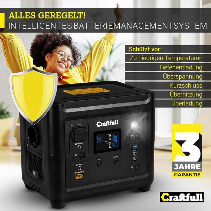 ЗВЕЛИКІ ЄМНОСТІ - 750 Вт - Літій-літій-літій-полімерний акумулятор - 80 після &gt 2000 циклів зарядки - SOS - USB-C/USB-A/автомобільний/Schuko штекер (0 ПДВ, 500 Вт), 500 3