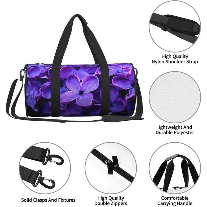 Спортивна сумка для подорожей, фіолетова з квітковим принтом, дорожня сумка на ніч, чорна, універсальний розмір