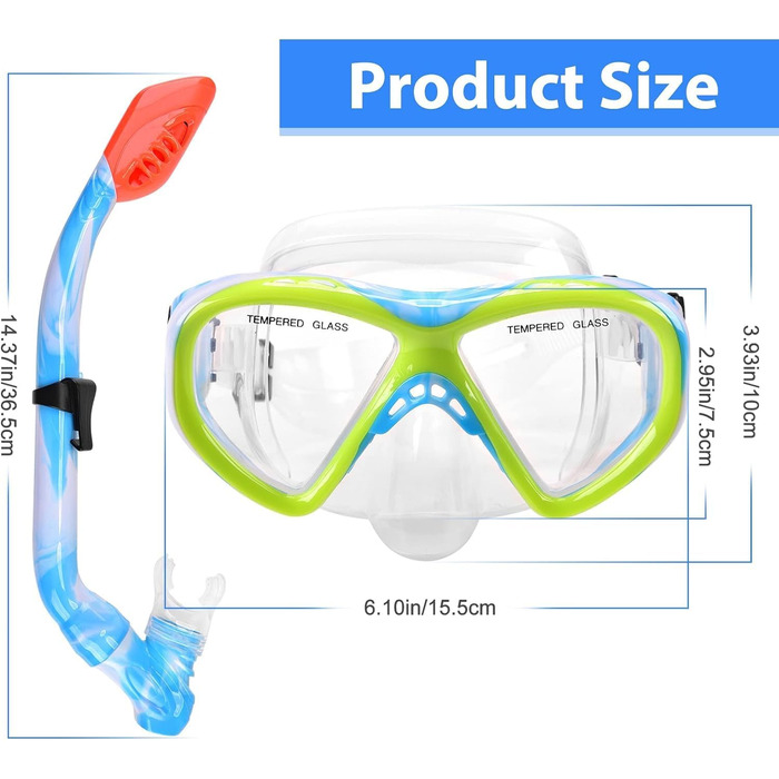 Дитяча маска для дайвінгу WOVOKA з трубкою, набір для снорклінгу для дітей з масками для дайвінгу з захистом від протікання та запотівання та сухим снорклінгом для хлопчиків та дівчаток, набір для дайвінгу для дітей, 3 кольори на вибір