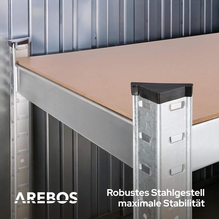 Комплект міцних полиць Arebos з 2 предметів 180 x 90 x 40 см Вантажопідйомність 875 кг Товщина 0,63 мм 5 регульованих полиць з МДФ Полиця для зберігання, полиця для підвалу, полиця без болтів, полиця для майстерні Оцинковане срібло