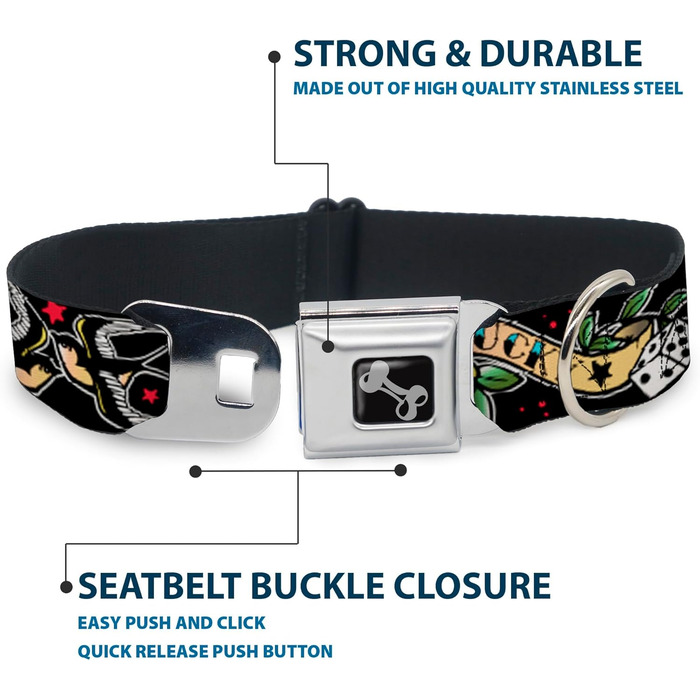 Нашийник Buckle-Down Lucky Black, багатокольоровий, ширина 2,5 см, для обхвату шиї 38-66 см, розмір L (DC-W31238-L)