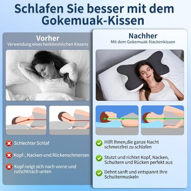 Подушка для шиї, подушка для голови 60x33x10/17 см, подушка з піни з ефектом пам&39яті, подушка для сну на боці, знімна подушка для підтримки шиї для сну на боці, спині та животі (сіра)