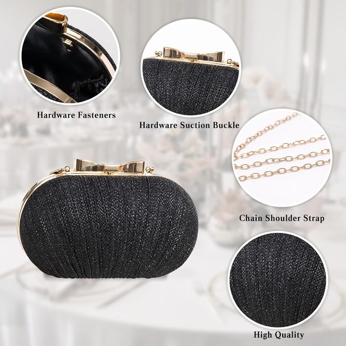 Чорна вечірня сумочка-клатч з блискітками та паєтками, елегантна сумочка на ланцюжку для весілля та особливих подій