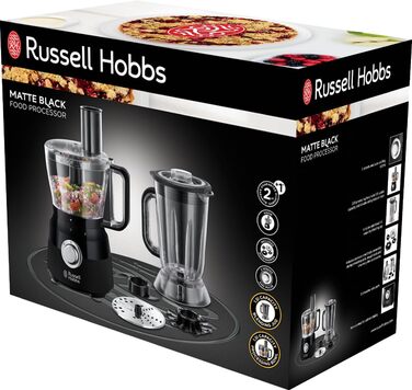 Кухонний комбайн Russell Hobbs Multi Міксер/Блендер/Подрібнювач/Різак/Мішалка Кухонний комбайн Matt Black (змішування, нарізка та решітка тощо, аксесуар, безпечний для посудомийної машини, 600 Вт)24732-56 Кухонний комбайн чорний