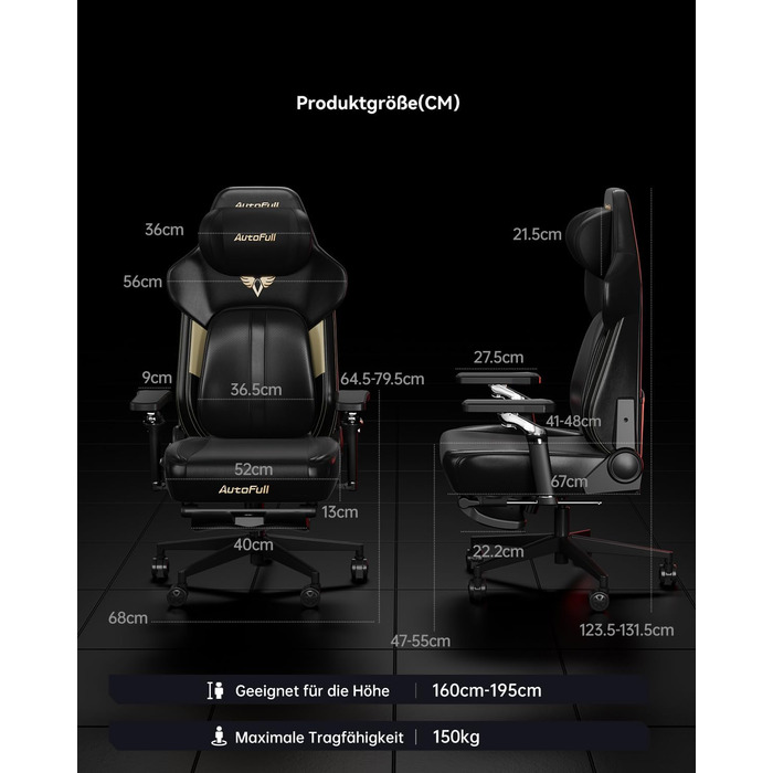 Ігрове крісло AutoFull M6 Ultra 2.0 з функцією масажу Ергономічне ігрове крісло перше у світі з вентиляцією та підігрівом, підлокітниками, що обертаються на 360, підголівником та підставкою для ніг для ігор та офісу (чорне)