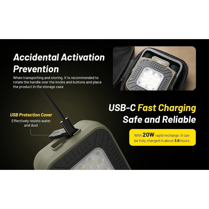 Зарядний світлодіодний робочий ліхтар 3000 люмен зелений, 30 USB-C