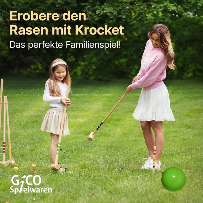 Високоякісний набір для крокету з масиву дерева в металевому транспортному візку для 6 гравців, 6 молоток, 100 см, для дорослих продукт ЄС 3126