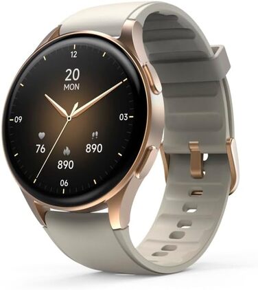 Розумний годинник Hama 8900 з GPS, водонепроникний IP68, функція телефону (сенсорний AMOLED-дисплей, голосове керування, спортивні режими, трекер сну, пульсометр, WhatsApp, годинник для бігу, пульсометр, фітнес-годинник) золотого кольору