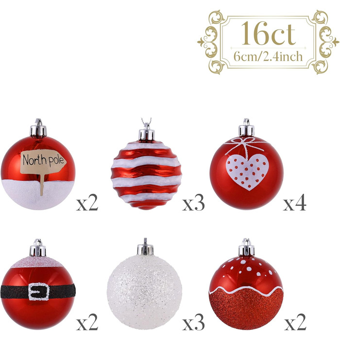 Різдвяні кульки 16 шт червоно-білі Valery Madelyn