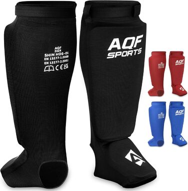 Щитки для гомілок AQF для кікбоксингу - CE UKCA SATRA, схвалені для муай-тай - захисні щитки з EVA-підкладкою для MMA, підтримка ніг, щитки для гомілок для карате, бойових мистецтв, розмір M, чорний