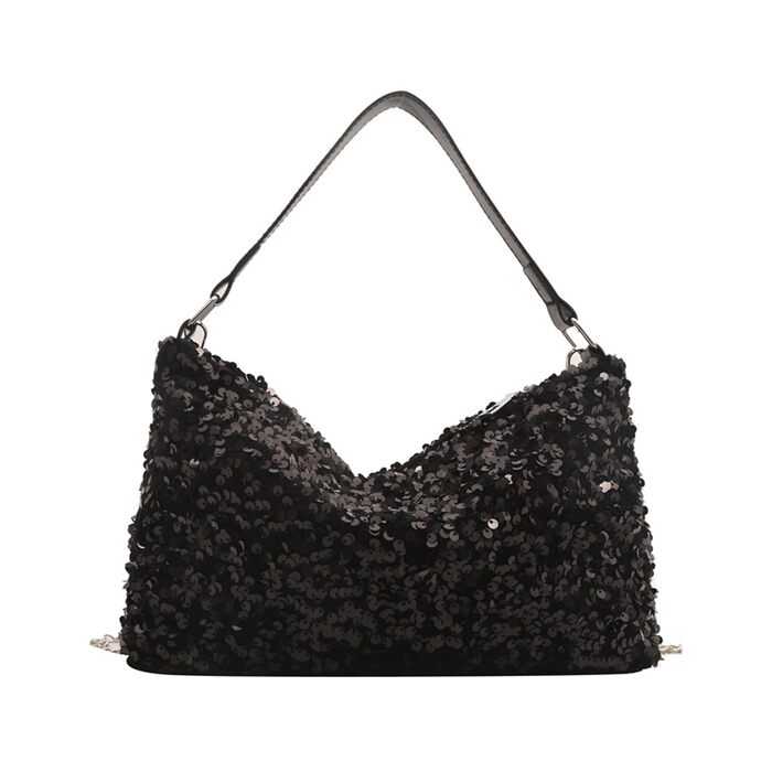 Вечірня сумочка-клатч, чорна, з паєтками, на ланцюжку для вечірок, весіль та випускних