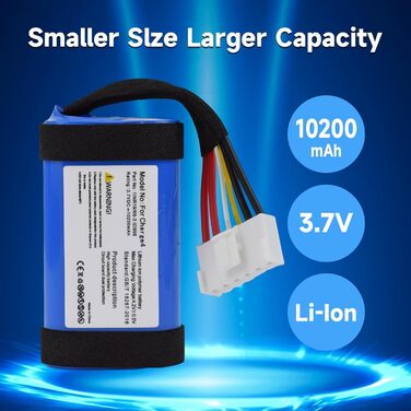 Літій-іонний акумулятор CITYORK 3.7V 10200mAh для JBL Charge 4, 4J, 4BLK, сумісний з Charge 4BLUAM, номер артикулу ID998, SUN-INTE-118, заміна 1INR19/66-3