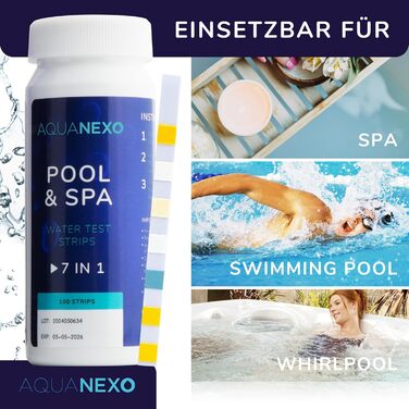 Тестових смужок для басейну Pool & Spa 7-в-1, Аксесуари для басейнів, Тестер для дитячих басейнів, Тестер води в басейнах, Тестер для басейну на pH та хлор, бром, лужність, CYA, загальну жорсткість, 100