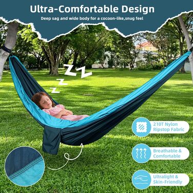 Гамак для кемпінгу на відкритому повітрі, вантажопідйомність 300 кг (300 x 200 см), одинарний або подвійний, надлегкий, портативний, дорожній гамак, садовий, пляжний, подвійний гамак, гамак-парашут, нейлоновий, дихаючий, зелений