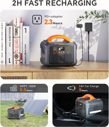 Портативна електростанція 236 Втгод чистої синусоїди змінного струму 300 Вт/230 В, вхід і вихід PD65 Вт, 8 виходів, мобільний генератор живлення для кемпінгу та кемперів на природі (портативна електростанція 300 Вт)