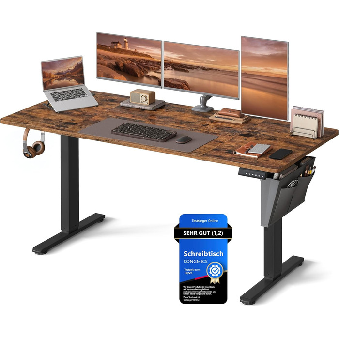 Електричний письмовий стіл SONGMICS з регульованою висотою, 160 x 70 см, безступінчасте регулювання, функція пам&39яті з 4 рівнями висоти, вінтажний коричневий LSD136K01 160 x 70 см вінтажний коричневий