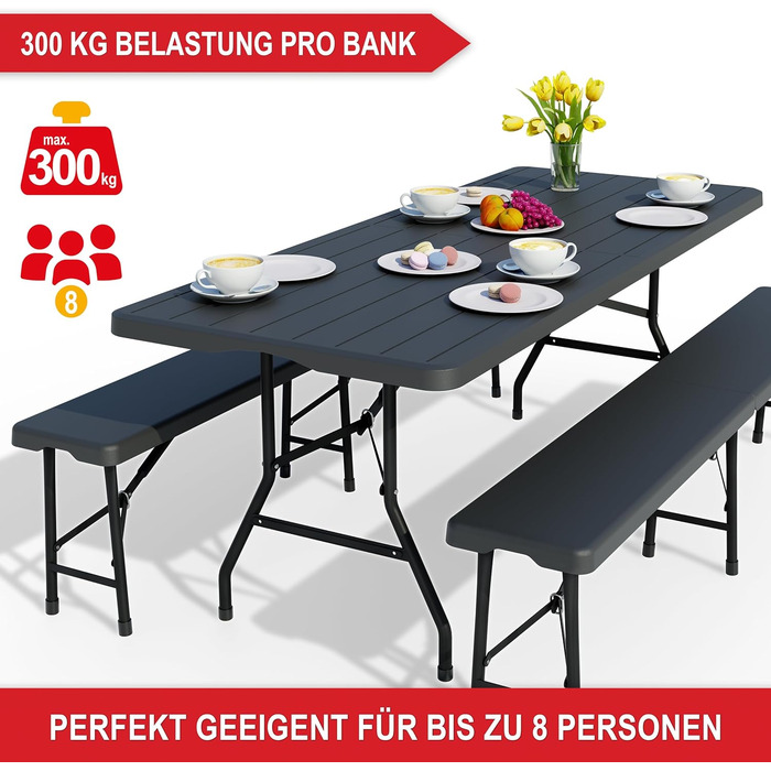 Набір для пивного саду з дерев&39яним виглядом на 8 осіб 3 предмети стіл з 2 лавками в комплекті набір пивних столів виготовлений з міцного пластику складаний ручка для перенесення 180 x 74 x 74 см