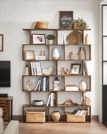 Книжкова полиця VASAGLE, 6-ярусна, 24 x 70 x 191,6 см, Окремостояча полиця, Офічна полиця, Декоративна полиця, Для демонстрації, Сучасна, Для Вітальні, Спальні, Офісу, Вінтажний Коричневий LBC61BX 6 Ярусів (70 x 24 x 191,6 см) Вінтажний Коричневий