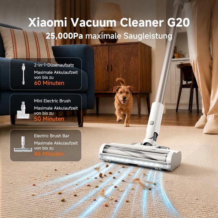Акумуляторний пилосос XIAOMI G20, 25 000 Па, 150 AW, до 60 хв роботи, LED-підсвітка