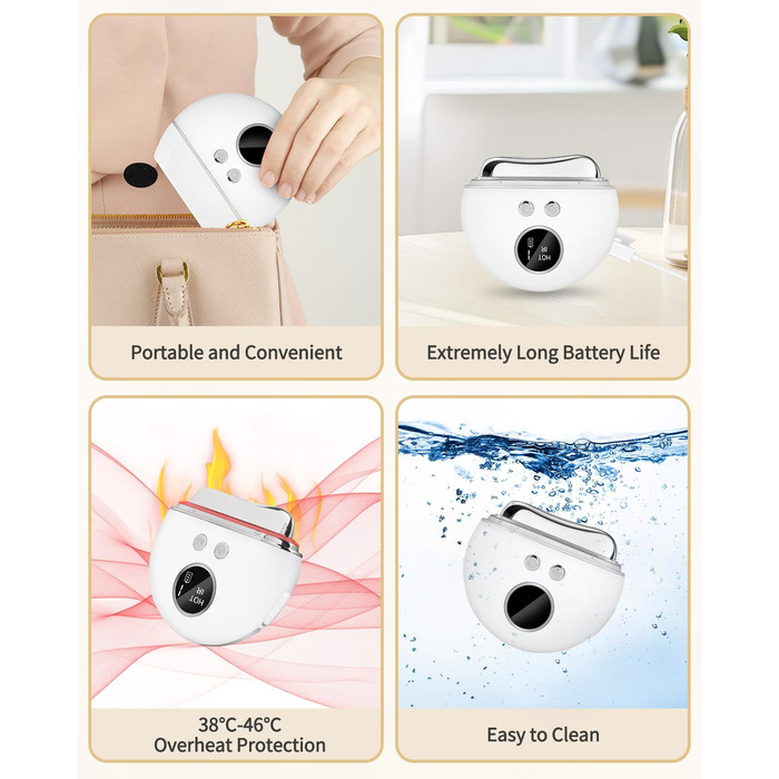 Масажер для обличчя Guasha електричний світлодіодний синій, зелений і червоний світлотерапія, тепловий масажер для обличчя 9 рівнів інтенсивності Масажер для обличчя Антивіковий підтяжка обличчя Зменшення набряклості Білий