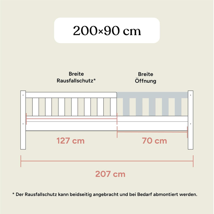 Дитяче ліжко Ehrenkind Lille Дитяче ліжко 90x200 см зі знімними дерев&39яними захисними поручнями, сертифіковане FSC Дитяче ліжко 90x200 світло-сірий колір 90 x 200 см (основа) світло-сірий колір