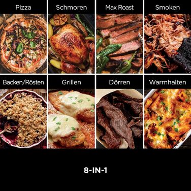 Відкрита піч Ninja Woodfire, піч для піци 8-в-1, коптильня для барбекю з решіткою для запікання, миска Pro-Heat, камінь для піци, деревні гранули та лопата, електрична, 6 налаштувань піци, палений апельсин OO101EU