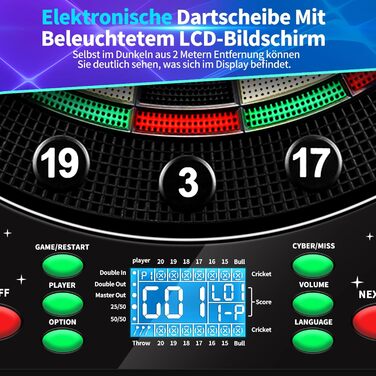 Електронна мішень для дартсу, професійна модель з німецьким голосом та 12 дротиками, електронна мішень для дартсу з РК-екраном, 34 гри та 355 варіацій, електронна мішень для дартсу для 1-8 гравців