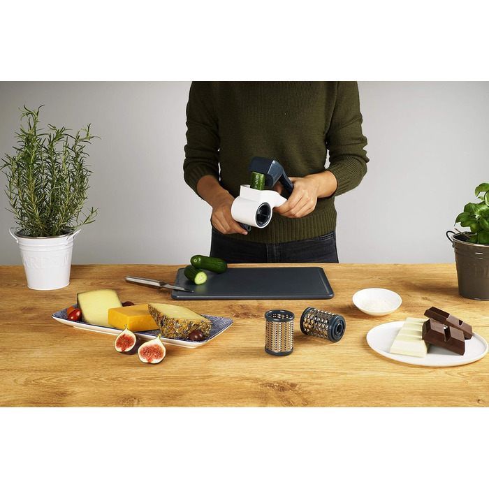 Барабанна терка Fackelmann 27911, нержавіюча сталь 18/8, білий, сріблястий і синій, 210,5X10CM Терка для барабанів білий/синьо-сірий