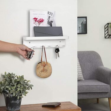 Скромна ключниця з полицею, 6 гачків, самоклеюча настінна ключниця, маленький гачок для ключів для передпокою, вхідної зони, кухні