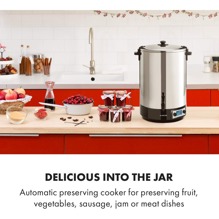 Цифрова консервуюча машина Дозатор для консервації горщиків для консервації гарячих напоїв, 50 літрів, 2500 Вт, 30-100 C, таймер, функція збереження тепла, кришка із закриттям, полірована нержавіюча сталь Konfistar Digital 50 літрів, 50