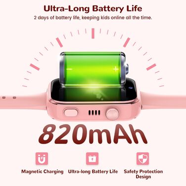 Дитячий смарт-годинник з функцією відеодзвінків та телефону, дитячий годинник з GPS, голосовим чатом, WhatsApp, WiFi, SOS, SMS, шкільним режимом, крокоміром, водонепроникний IP68, будильник, дитячий смарт-годинник для дівчаток/хлопчиків, рожевий
