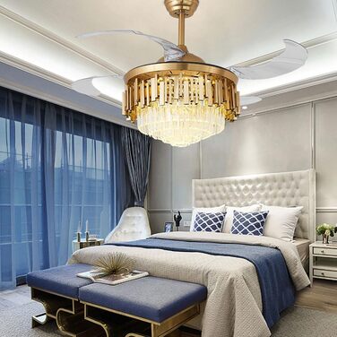 Тиха лампа вентилятора Сучасний кришталевий стельовий вентилятор круглий невидимий висувний вентилятор люстра світлодіодний з регу