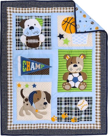 Комплект спортивної постільної білизни Brandream для хлопчиків Champ Dogs бейсбол баскетбол футбол 3-компонентний клаптиковий спор