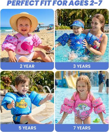 Дитячий плавальний жилет Gogokids з крильцями для плавання для дітей віком 15-30 кг, сертифікований засіб для плавання EN 13138-1 для дітей віком 2-6 років, плавальна локшина для малюків з крильцями для басейну, пляжу та плавання, світло-рожевий
