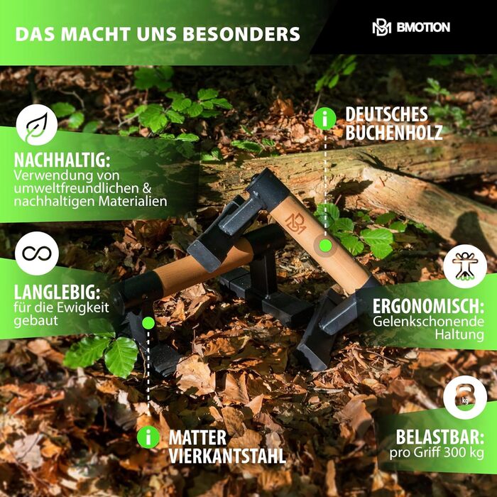 Дерев&39яні паралелети Mller & Blum, нековзні ручки для віджимань, високоякісне обладнання для калістеніки для використання в приміщенні та на вулиці, силові тренування з грифом для віджимань, міцні ручки для стійки на руках, віджимання