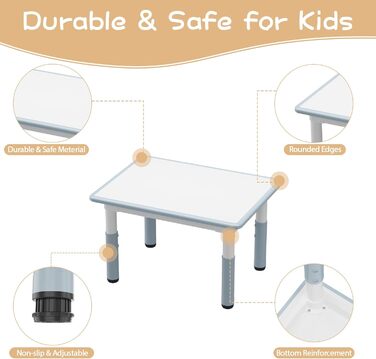 Дитячий стіл з 4 стільцями, дитячий комплект столиків з регульованою висотою для хлопчиків та дівчаток віком від 2 років, дитячий комплект сидіння з письмовим столом у стилі графіті та нековзними ніжками, пластикові дитячі меблі для дитячих кімнат - D Eu-