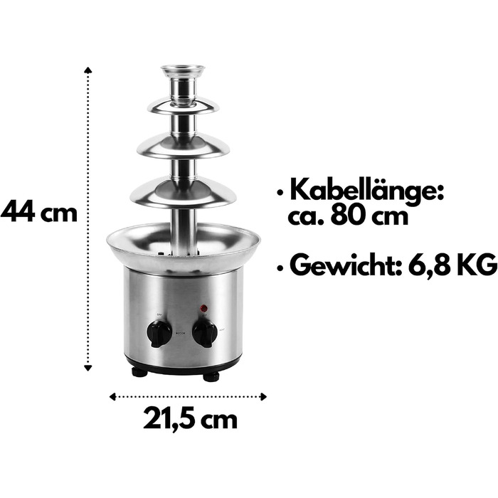 Шоколадний фонтан 170 Вт 1250 г Якісна та міцна нержавіюча сталь 4 етапи Термостійкий Шоколадний фонтан Фондю Шоколадне фондю Шоколадний фонтан