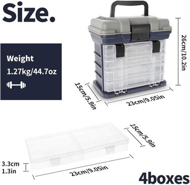 Ящик для рибальських снастей з 4 ящиками для зберігання рибальських аксесуарів та наживки