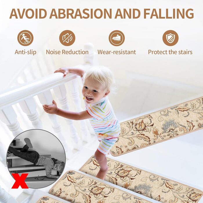 Нова технологія в&39язання, нековзні килимові сходинки для використання всередині приміщень, збільшена товщина, відчуття тонкої бавовни під ногами, елегантний візерунок, неповторний, 20,3 x 76,2 см, 7 шт.