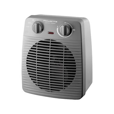 Компактний вентилятор-обігрівач Rowenta, 2 рівні потужності, компактні розміри, термостат, режим охолодження, ручка для перенесення, сірий, SO2212F0, світло-сірий