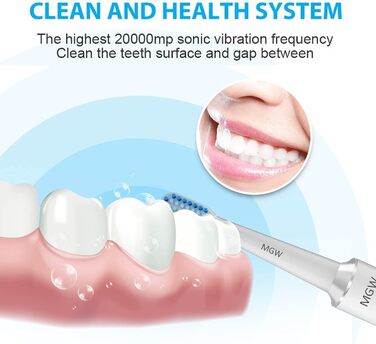 Електрична зубна щітка для дорослих, звукові зубні щітки MGW з розумним таймером, 3 режими, 2 насадки для щітки, одна зарядка на 60 днів, акумуляторна зубна щітка IPX7 водонепроникна біла