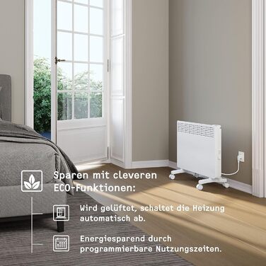 Електричний конвектор STIEBEL ELTRON для приміщень до 25 м, 2 кВт, з електронним керуванням, LC-дисплеєм та роликами, сертифікований TV, енергоощадний (204451)