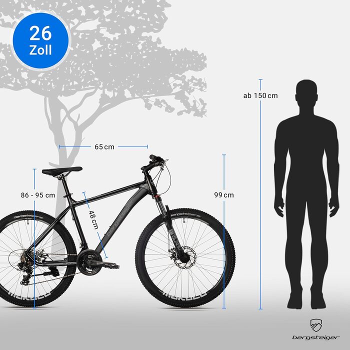 Гірський велосипед 29 дюймів, алюміній, підходить для зросту від 150 см, дискові гальма, 21 швидкість, хардтейл, велосипед для хлопчиків та чоловіків, чорне видання, 26