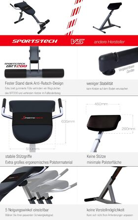 Складана та регульована силова лава Sportstech 3-в-1 для домашнього використання тренажер для пресу, спини та згинання ніг Ідеально підходить для ефективного та результативного тренування в домашньому спортзалі вагою до 130 кг BRT200 Silver