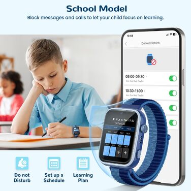Дитячий смарт-годинник з функцією відеодзвінків та телефону, дитячий годинник з GPS, голосовим чатом, WhatsApp, WiFi, SOS, SMS, шкільним режимом, крокоміром, водонепроникний IP68, будильник, дитячий смарт-годинник для дівчаток/хлопчиків, синій